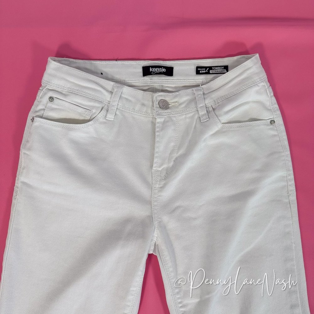 Kensie Tomboy Straight Cuffed Jeans White - Picture 3 of 6